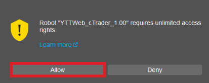 requires unlimited access rights の確認でAllowを押す