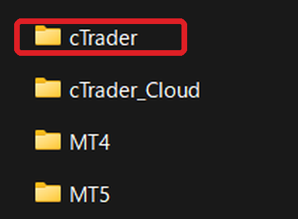解凍後のフォルダ cTrader / cTrader_cloud / MT4 / MT5(cTraderのフォルダを使う)