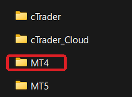 解凍後のフォルダ cTrader / cTrader_cloud / MT4 / MT5（MT4のフォルダを使う）