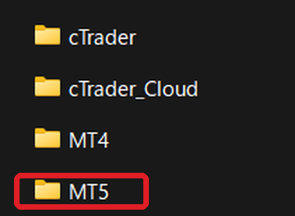 解凍後のフォルダ cTrader / cTrader_cloud / MT4 / MT5（MT5のフォルダを使う）